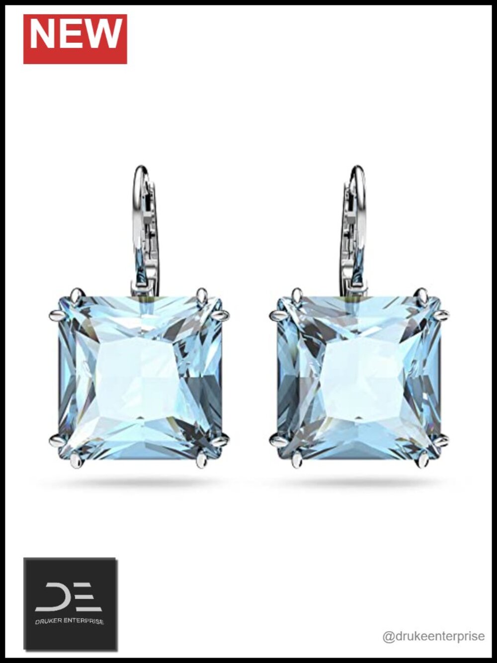 Swarovski Millenia Blue Crystal Drop Earrings Rhodium Plated